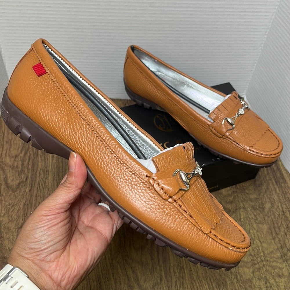 NIB Marc Joseph Lexington Golf Moccasins Tan Tumbled Grainy Leather Size 11